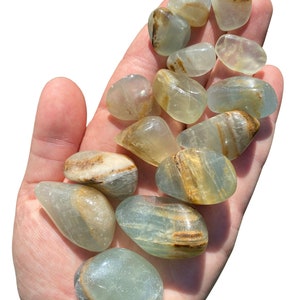 Lemurian Aquatine Calcite (0.5&quot;-1.75&quot;) Matrix Tumbled Stone - Blue Onyx - Blue Lemurian Calcite Crystal - Lemurian Aquatine Calcite Stone