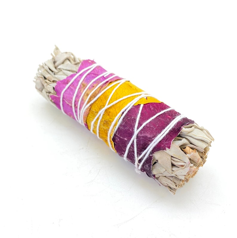 White Sage Rose Smudge Stick 4 dried rose petal Etsy