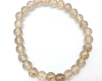 Golden Rutilated Quartz Bracelet - Elastic Bracelet - Rutilated Quartz - Gold Rutilated Quartz Crystal - Stretch Bracelet - Gold Rutile