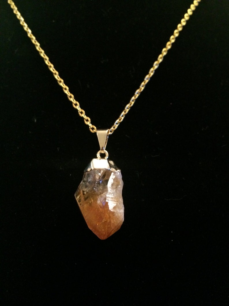 Raw Citrine Pendant Gold Crystal Citrine Point Pendant Healing Crystal Necklace Citrine Necklace Brazilian Citrine Heat Treated image 3