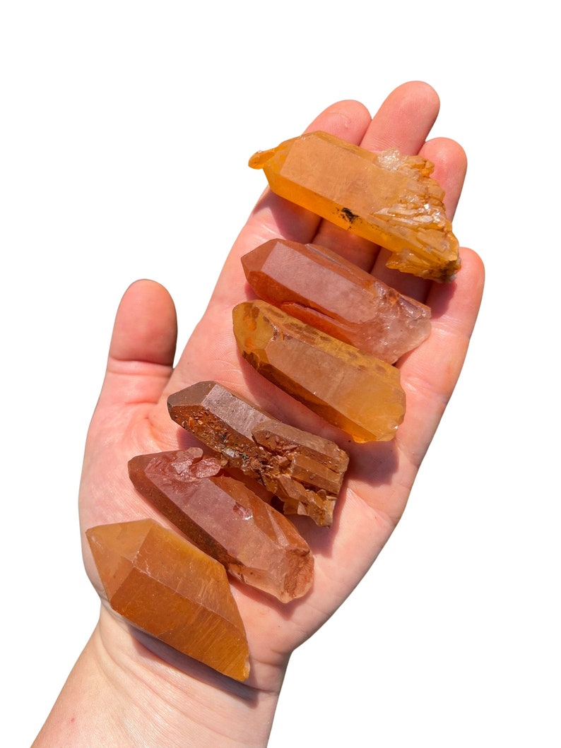 Raw Tangerine Quartz Point Crystal (0.5" - 2.5") Raw Quartz Point Crystal - Tangerine Quartz - Orange Quartz - Tangerine Quartz Stone Point 2" to 2.5"