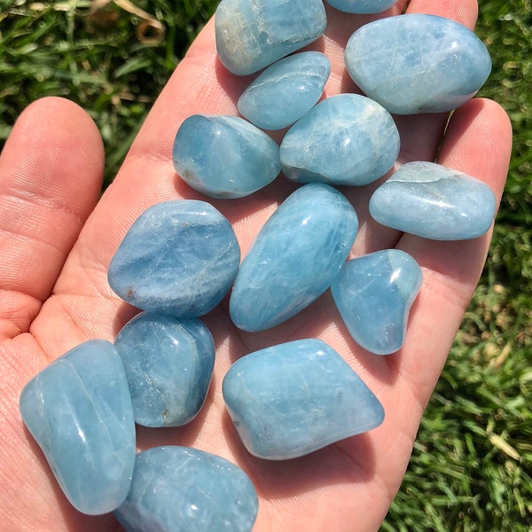 Aquamarine Tumbled Stone - Multiple Sizes Available - Tumbled Aquamarine Crystal - Natural Blue Beryl - Polished Blue Aquamarine Gemstone