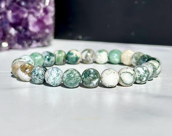 Tree Agate Bracelet - 8mm Tree Agate Crystal Bracelet - Tree Agate Stone Bracelet - Tree Agate Elastic Bracelet - Tree Agate Crystal Jewelry