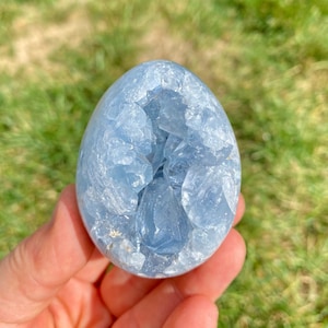 Raw Celestite Egg Cluster (1&quot; - 3&quot;) - Blue Celestite Geode - Celestite Cluster - Carved Celestite Crystal Egg - Polished Celestite Cluster