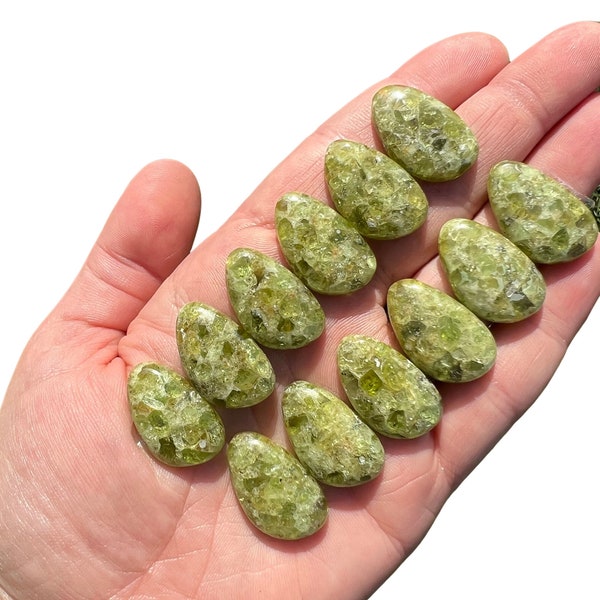 Peridot Cabochon (0.95") Compressed Peridot Crystal Cabochon - Polished Peridot Stone Cabochon - Olivine or Chrysolite - Tumbled Peridot Gem