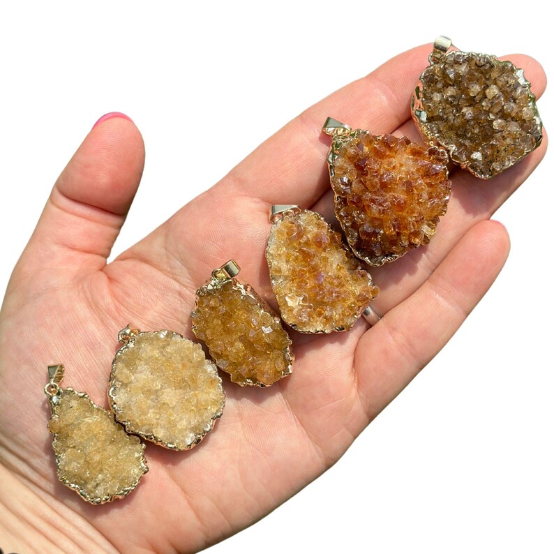 Raw Citrine Pendant (Heat Treated) - Gold Color Backing- Small Citrine Cluster Necklace - Crystal Necklace - Brazilian Citrine 1.25" to 1.5"