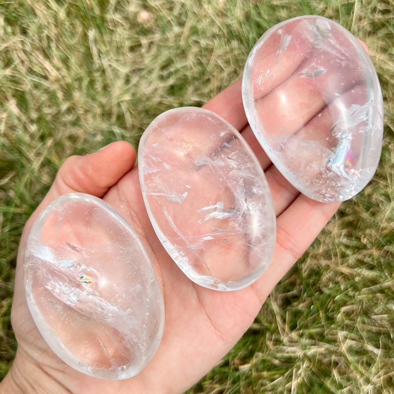 Clear Quartz Palm Stone - Clear Quartz Stone - Polished Clear Quartz Oval Palm Stone - Tumbled Clear Quartz Crystal - Crystal Quartz Palm image 10