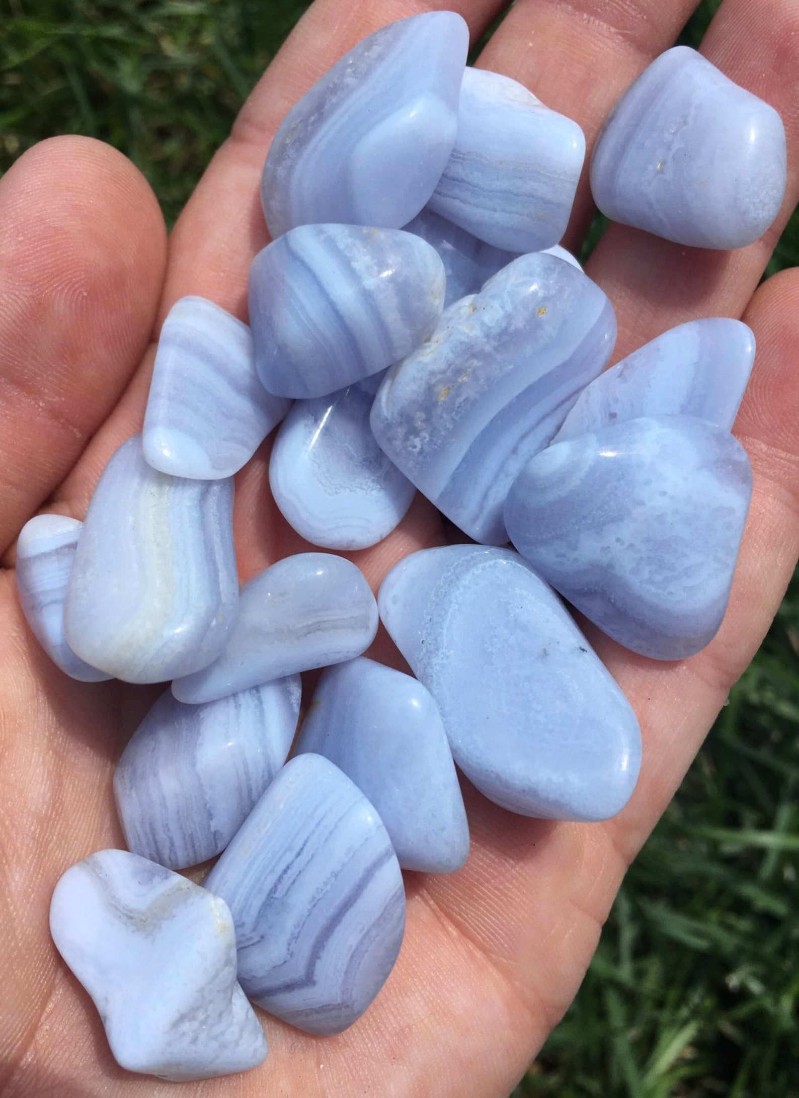 Blue lace agate stones for Sagittarius to balance bold energy with calm speech and emotional softness.