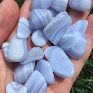 Blue Lace Agate Tumbled Stone - Grade A - Multiple Sizes Available - Tumbled Blue Lace Agate Crystal - Polished Blue Lace Agate Gemstone