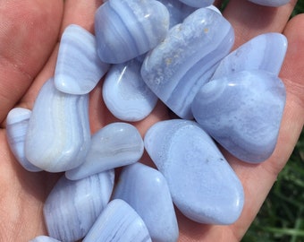 Blue Lace Agate Tumbled Stone - Grade A - Multiple Sizes Available - Tumbled Blue Lace Agate Crystal - Polished Blue Lace Agate Gemstone