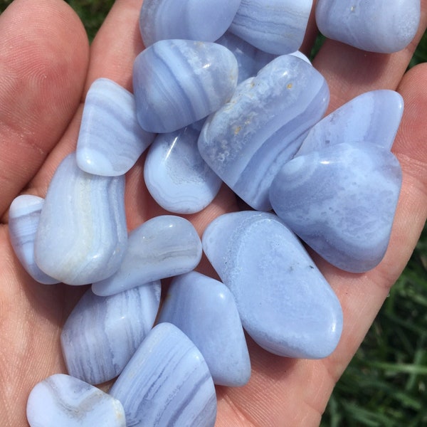 Blue Lace Agate Tumbled Stone - Grade A - Multiple Sizes Available - Tumbled Blue Lace Agate Crystal - Polished Blue Lace Agate Gemstone