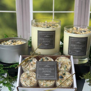 Honeysuckle Jasmine Candles - Crystal & Herb Candles - Aromatherapy Candles - Floral Candle - Soy Jasmine Candles and Tealights - Handmade! image 2