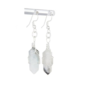 Moonstone Crystal Earrings - Moonstone Point Earrings - Rainbow Moonstone Jewelry - Dangle Earrings - Moonstone Drop Earrings - Wire Wrapped