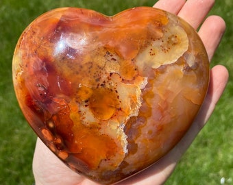 Corazón de piedra de cornalina - Corazón de cornalina grande - Corazón de cristal de cornalina - Corazón de cristal de cornalina pulido - Corazón de cristal grande - N.° 5