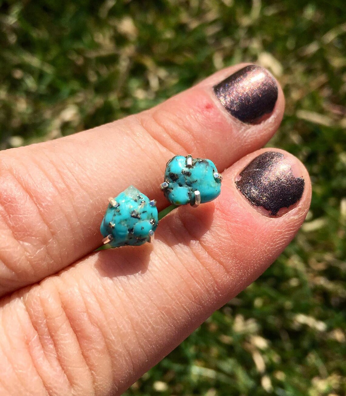 Tidal Turquoise Sterling Silver Stud Earrings plated in Rhodium