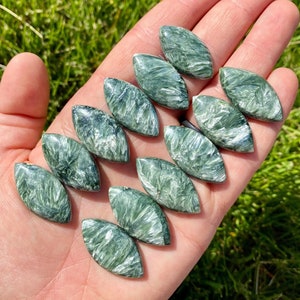 Seraphinite Cabochon Marquise - Polished Seraphinite Stone Cabochon -  Tumbled Flashy Seraphinite Crystal Cabochon - Green Crystal
