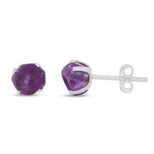 Amethyst Stud Earrings 925 Sterling Silver - Raw Amethyst Earrings - Amethyst Jewelry - Minimalist Stud Earrings - February Birthstone Gift