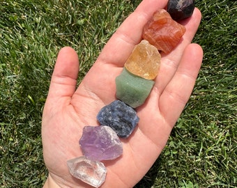 Raw Stone 7 Chakra Set - Seven Piece Chakra Crystal Kit - Chakra Balancing Set - Healing Crystals and Stones - Raw Chakra Stones Starter Kit