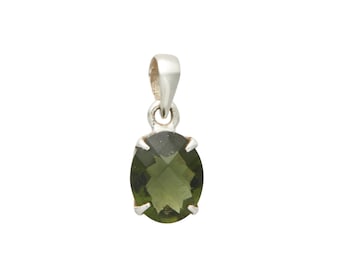 Faceted Moldavite Pendant - Moldavite Necklace - Crystals and Stones - Sterling silver - natural raw moldavite crystal #11