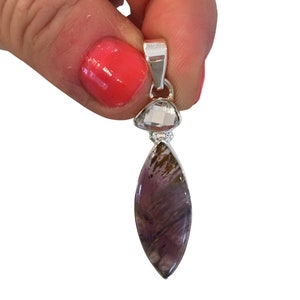 Super 7 stone pendant with herkimer diamond crystal sterling silver - super seven melody stone - cacoxenite crystal pendant - super seven 42
