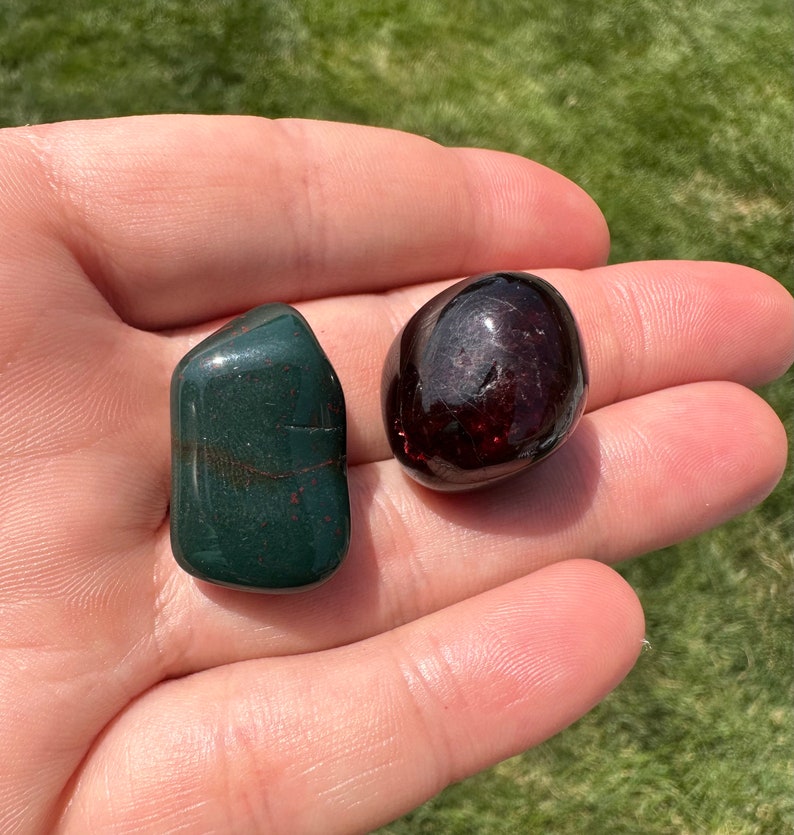 Bloodstone & Garnet Crystal Set Strength and Healing Tumbled Bloodstone Tumbled Garnet Root Chakra Crystal Kit Protection Stones image 10