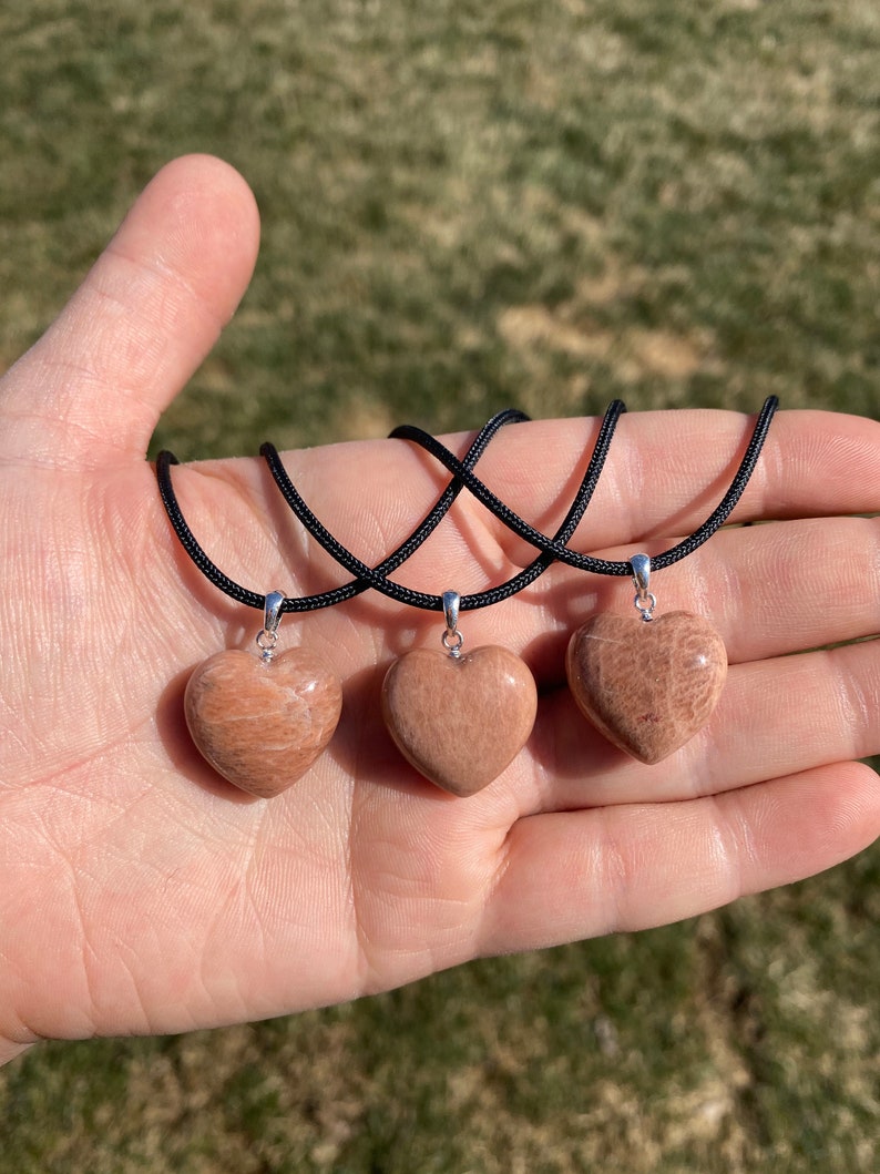 Peach Moonstone Heart Pendant with 28 adjustable black cord peach moonstone jewelry Peach Moonstone Necklace Healing Crystal Necklace