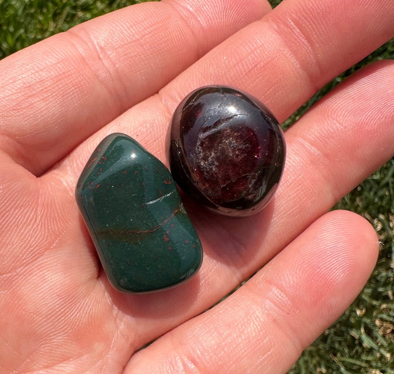 Bloodstone & Garnet Crystal Set Strength and Healing Tumbled Bloodstone Tumbled Garnet Root Chakra Crystal Kit Protection Stones Set Only