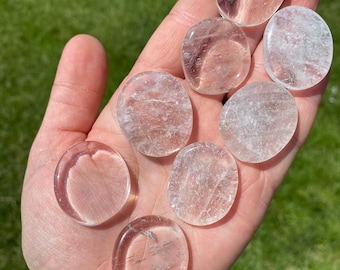 Clear Quartz Crystal Worry Stone (~1" - 1.75") - Polished Clear Quartz Palm Stone - Tumbled Clear Quartz Gemstone - Clear Quartz Crystal