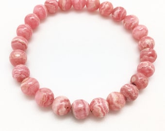 Natural Rhodochrosite Bracelet - Elastic Bracelet - Rhodochrosite Jewelry - Pink Rhodochrosite Stretch Bracelet - Rhodochrosite Gemstone