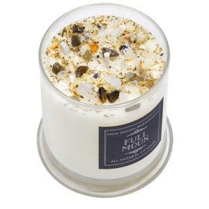 Full Moon Candles - Purification & Cleansing Crystal Candle - Soy Ritual Candle - Selenite and Moonstone Candle - New Moon Beginnings