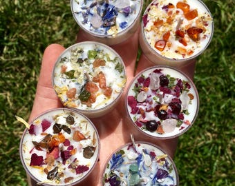 Crystals & Herbs Tealight Candles - Soy Candles - Aromatherapy Candles - Scented Soy Tealights - Crystal Candles - Handmade Candle Gift!