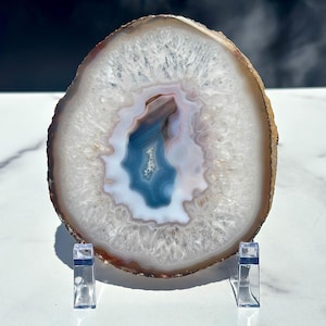 Agate Slice with Stand - Polished Agate Crystal - Genuine Agate Slab & Stand - Unique Gemstone Slab - Agate Display Specimen - Stone Decor