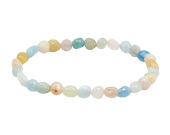 Multicolor Beryl Bracelet Nugget Elastic Bracelet - Morganite, Aquamarine, Kunzite, Heliodor - Beryl Crystal Jewelry - Pastel Stone Bracelet