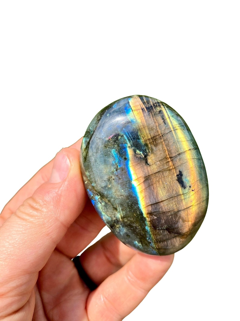 Labradorite Palm Stone Labradorite Stone Polished Labradorite Oval Palm Stone Tumbled Labradorite Crystal Blue Flash Labradorite image 5