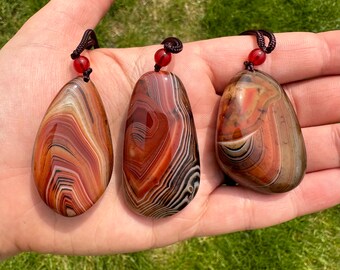 Sardonyx Agate Pendant on Cord - Polished Sardonyx Agate Crystal - Tumbled Sardonyx Crystal Necklace - Banded Sardonyx Agate Necklace