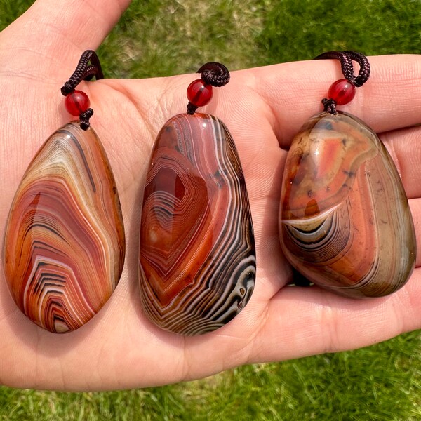 Sardonyx Agate Pendant on Cord - Polished Sardonyx Agate Crystal - Tumbled Sardonyx Crystal Necklace - Banded Sardonyx Agate Necklace