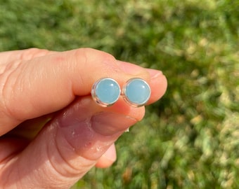 Aquamarine Earrings Sterling Silver - Round Aquamarine Earrings - Aquamarine Stud Earrings - Aquamarine Jewelry - March Birthstone Gift