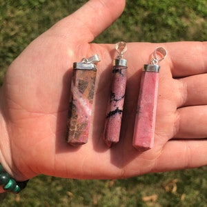 Rhodonite Pendant - Sterling Silver Rhodonite Necklace - Rhodonite Jewelry - Crystal Necklace - Polished Rhodonite Pendant image 4