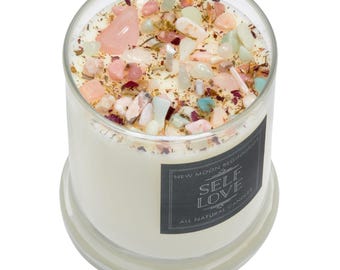 Self Love Candle - Negative Energy Cleansing - Soy Aromatherapy Candle - Vanilla Scented - Self Love Crystal Candle & Tealights - Handmade!