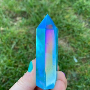 Polished Aqua Aura Quartz Crystal Point (1.5"- 3.5") Aqua Aura Quartz Point - Aqua Aura Quartz Tower - Blue Quartz - Minor Imperfections