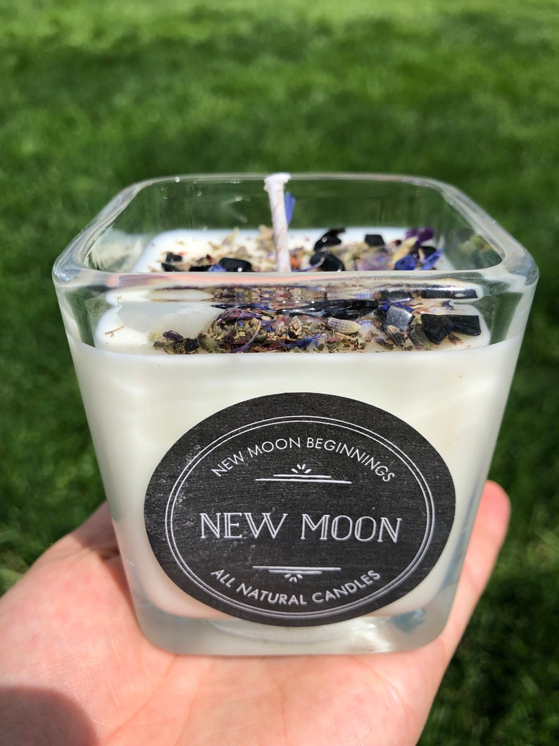 New Moon Candle Crystal & Herb Candles Aromatherapy Etsy