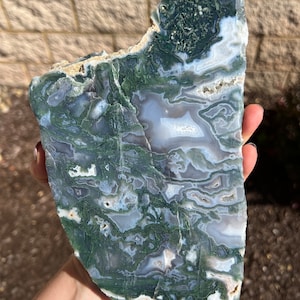 Moss Agate Slab - Front Polished Moss Agate Stone Slice - Large Moss Agate Crystal Slab - Moss Agate Druzy Slice - Moss Agate Slice #1