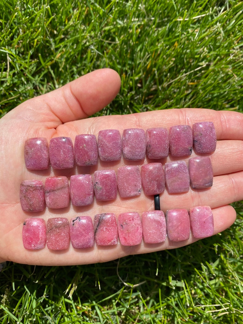 Cabujón de rodonita rectangular (1,49-1,88 cm) - Cabujón de rodonita pulida - Cabujón de cristal de rodonita pulida - Piedra rosa imagen 6