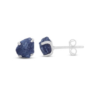 Raw Blue Sapphire Earrings - Sterling Silver Earrings - Raw Sapphire Stud Earrings - Sapphire Jewelry - Blue Sapphire Post Earrings