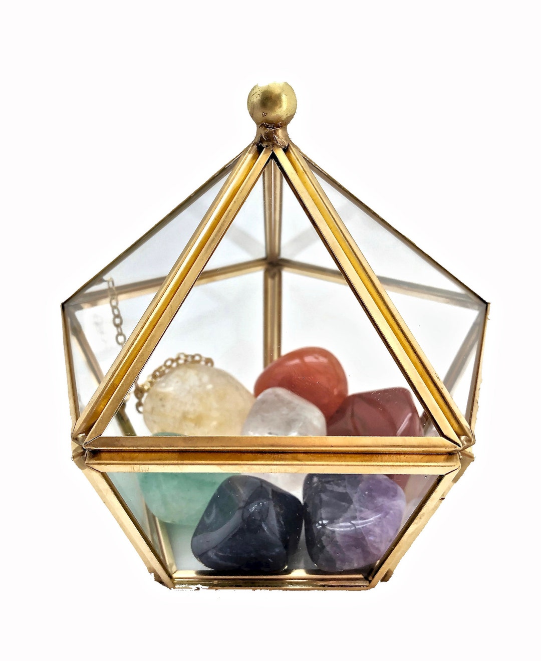 Glass Box With 7 Chakra Crystal Set Prism Box Seven Chakra Set Glass