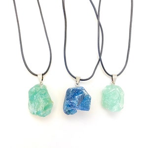 Raw Fluorite Pendant with 18&quot; Black Cord - Raw Fluorite Necklace - Fluorite Crystal Pendant - Rough Fluorite Stone Pendant - Crystal