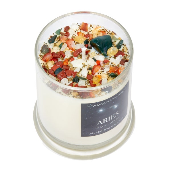 Aries Candles - Zodiac Candle - Aries Crystal Candle - Soy - Unique Aries Gift for Her or Him - Aries Birthday Candle (Mar. 21 to Apr. 19)