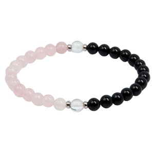 Empath Bracelet - 6mm Elastic Bracelet - Rose Quartz Crystal, Clear Quartz, Black Tourmaline Crystal Bracelet - Empath Protection Bracelet