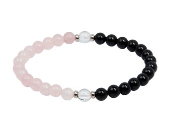 Empath Bracelet - 6mm Elastic Bracelet - Rose Quartz Crystal, Clear Quartz, Black Tourmaline Crystal Bracelet - Empath Protection Bracelet