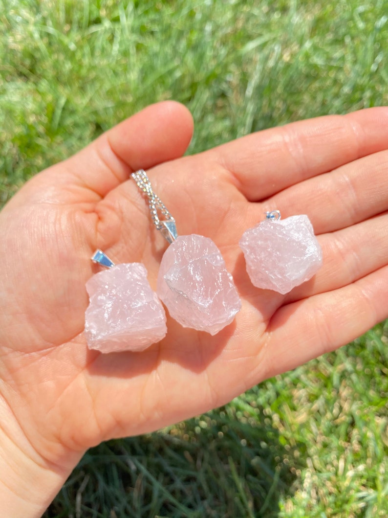 Raw Rose Quartz Necklace Silver Raw Rose Quartz Pendant healing crystals and stones Raw Rose Quartz Crystal necklace heart chakra